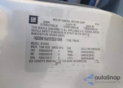 2007 Chevrolet Silverado 1500 Ltz из США, поврежденный, VIN 1GCEK19J37Z531068